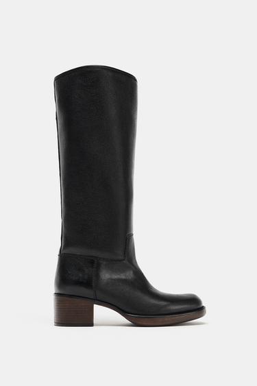 LEATHER HEEL BOOTS - Black by Zara