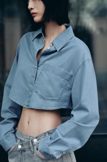 CROPPED DENIM SHIRT - Blue by Zara
