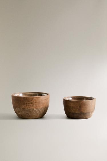 GLASS AND MANGO WOOD BOWL - Light beige by Zara