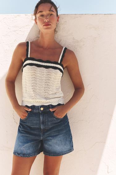 Z1975 MOM-FIT HIGH-WAIST SHORTS - Mid-blue by Zara