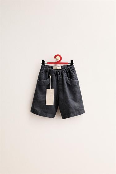 ZARA TIMELESS - PLAIN 100% LINEN BERMUDA SHORTS - Anthracite grey by Zara