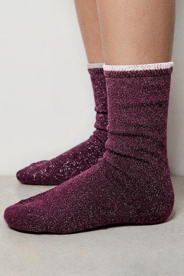 2-PACK OF LONG SHIMMER SOCKS - Burgundy by Zara