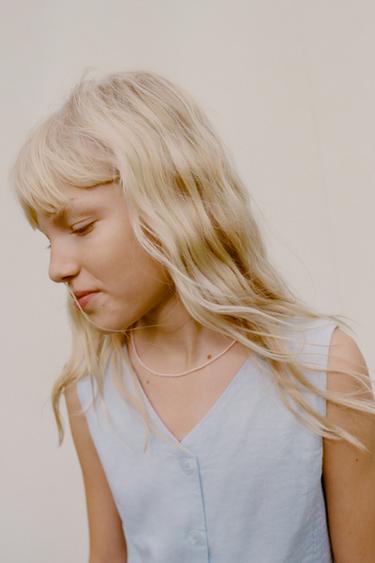 LINEN SMOCKED WAISTCOAT - Sky blue by Zara