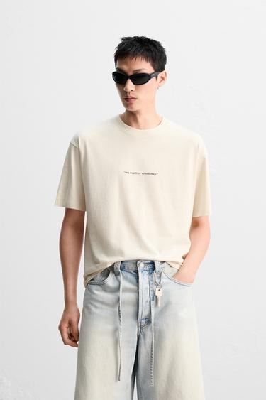WASHED PRINT T-SHIRT - Ecru by Zara