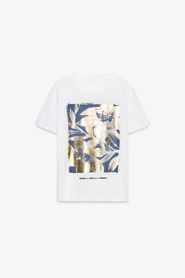 T-SHIRT WITH METALLIC PRINT - White by Zara