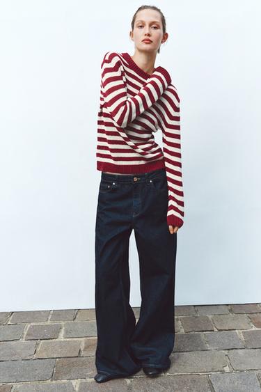 RUSTIC KNIT SWEATER - Ecru / Maroon by Zara