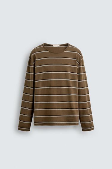 STRIPED JACQUARD T-SHIRT - Mid-green by Zara