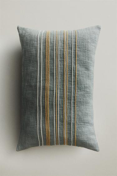 STRIPED CUSHION COVER - Turquoise by Zara