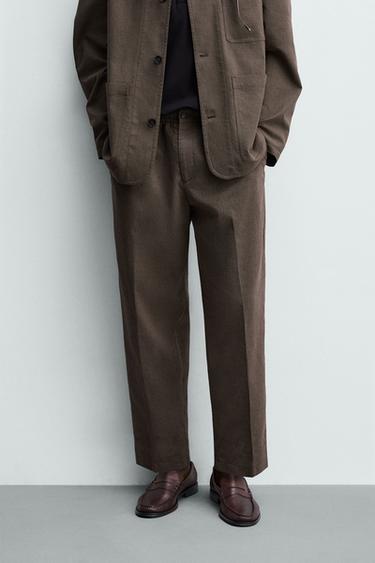 RELAXED FIT HOUNDSTOOTH SUIT TROUSERS - Brown by Zara