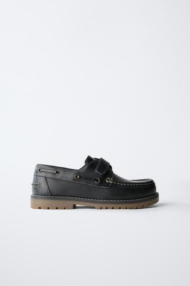 LEATHER BOAT SHOES - Navy Blue by Zara