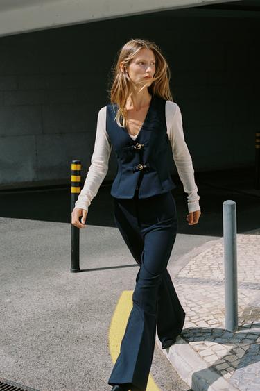CREPE TOP WITH BUCKLES - Navy blue by Zara