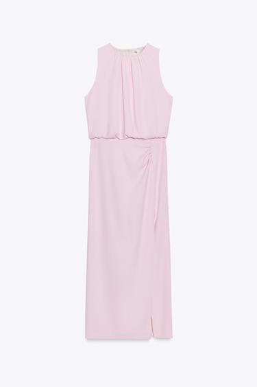 GATHERED WAIST MIDI DRESS - Pink by Zara