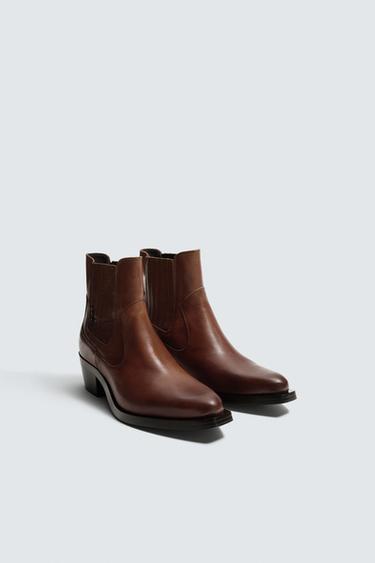LIMITED EDITION COWBOY LEATHER BOOTS - Brown by Zara