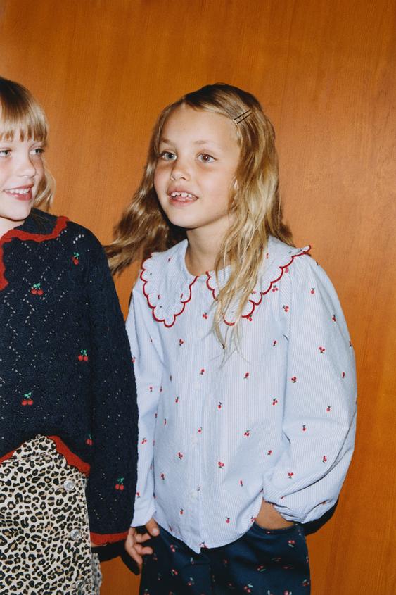 EMBROIDERED PETER PAN COLLAR SHIRT - Bluish by Zara - Image 0