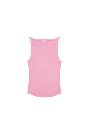 FADED-EFFECT RIBBED HALTER TOP - Pink by Zara