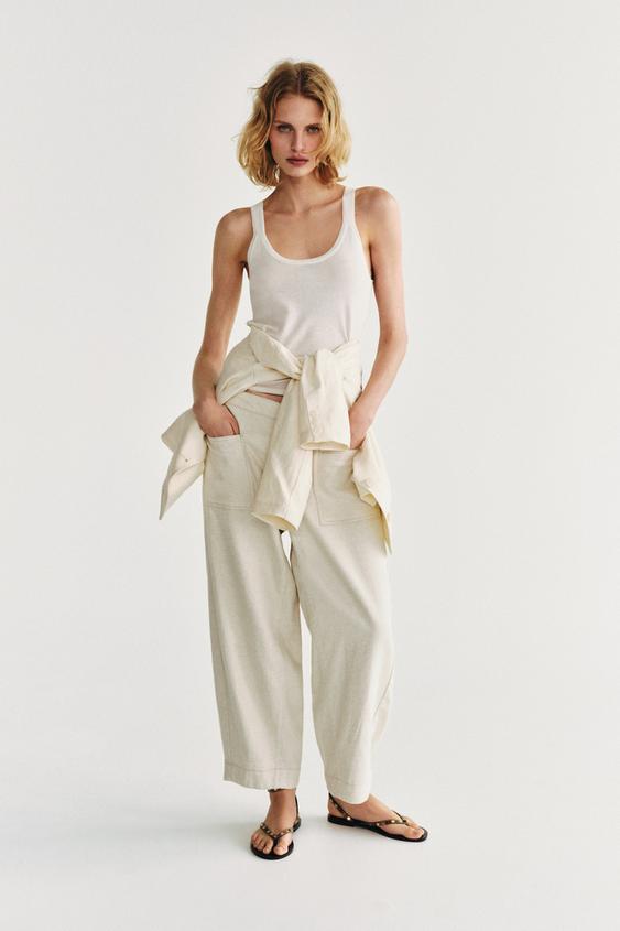 ZW COLLECTION BARREL TROUSERS - Ecru by Zara - Image 0