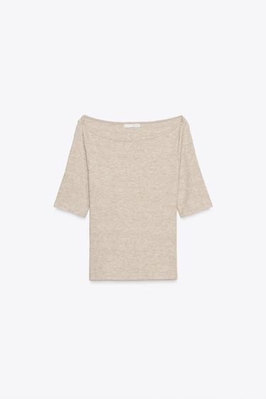 BOAT NECK T-SHIRT - Sand / Marl by Zara