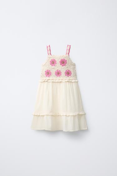 CROCHET KNIT COMBINATION DRESS - Pink by Zara