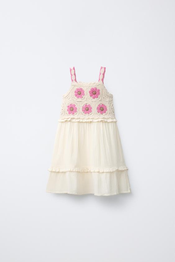 CROCHET KNIT COMBINATION DRESS - Pink by Zara - Image 0