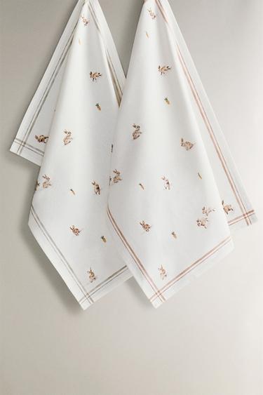 PACK OF COTTON RABBIT TEA TOWELS (PACK OF 2) - Ecru by Zara - Image 0