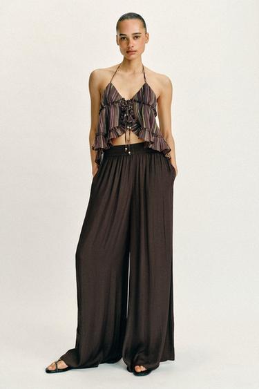 FLOWING WIDE-LEG TROUSERS - Brown by Zara
