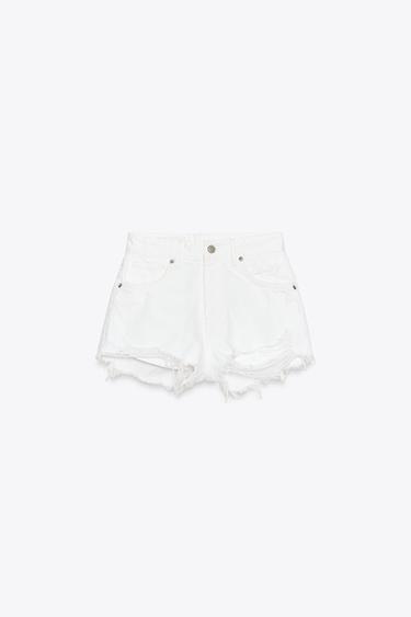 HIGH-WAIST CURVED DENIM SHORTS - White by Zara
