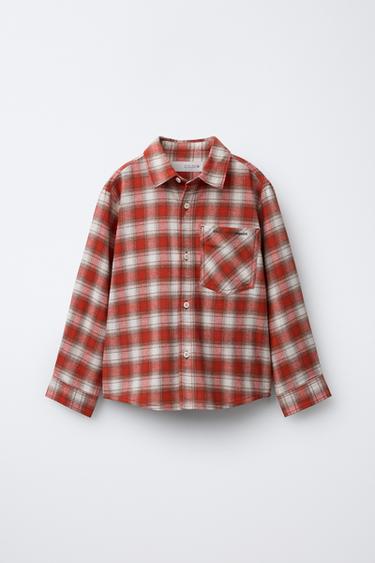 CHECK SHIRT WITH EMBROIDERED TEXT - Red by Zara