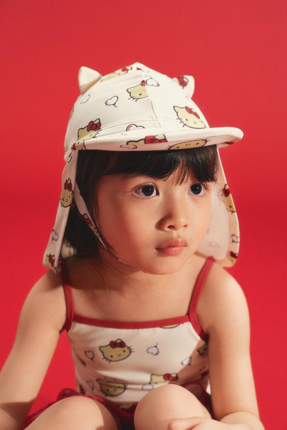 HELLO KITTY © SANRIO SWIM HAT WITH NECK FLAP - Ecru / Red by Zara - Image 0