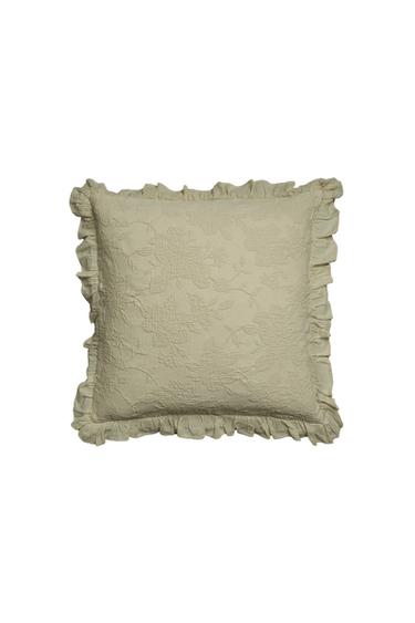 JACQUARD CUSHION COVER WITH RUFFLE - Green by Zara