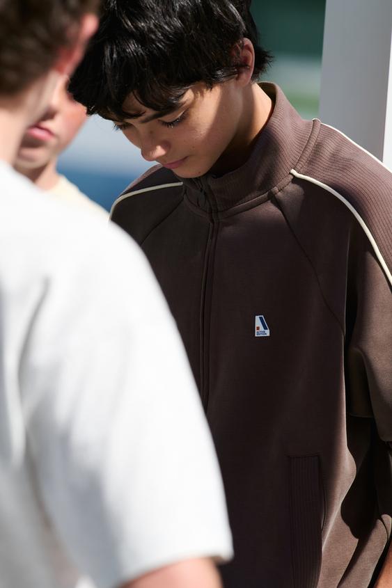 SPORTY CONTRAST-TRIM JACKET - Dark brown by Zara - Image 0