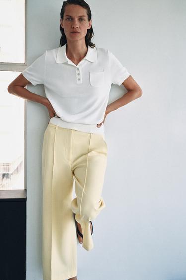 ZW COLLECTION CROPPED TROUSERS - Pastel yellow by Zara