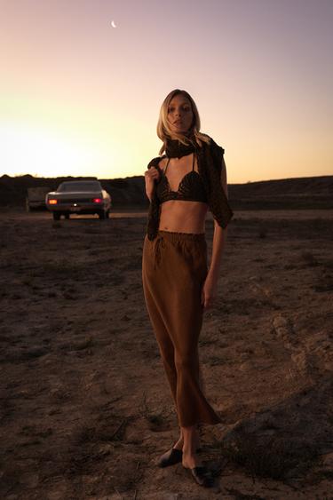 ZW COLLECTION 100% LINEN MIDI SKIRT - Toffee by Zara