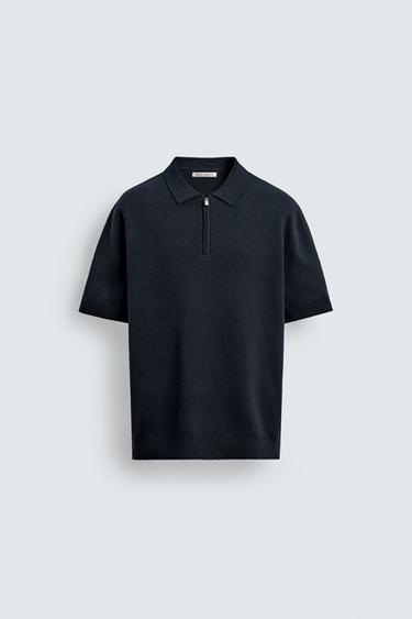 KNIT POLO SHIRT WITH ZIP - Navy blue by Zara