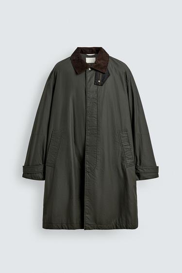 WAXED EFFECT TRENCH COAT WITH CONTRAST COLLAR - Dark khaki by Zara
