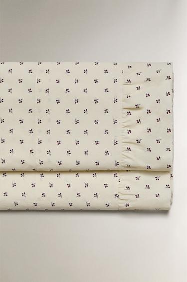 KIDS' RUFFLED FLORAL PRINT FLAT SHEET - Ecru by Zara