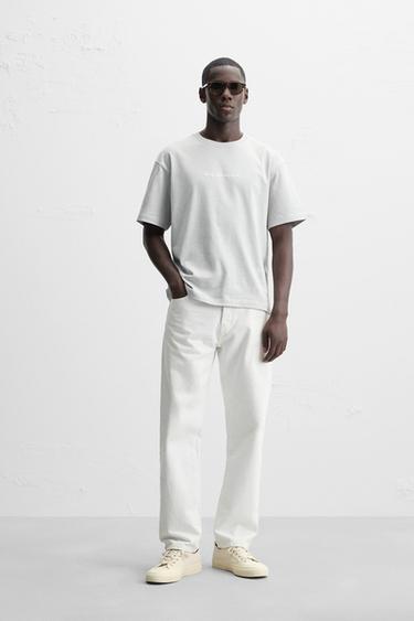 PRINTED SLOGAN T-SHIRT - Pearl grey by Zara - Image 0