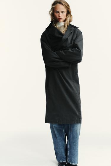 WAXED TRENCH COAT WITH CORDUROY COLLAR - Anthracite grey by Zara - Image 0