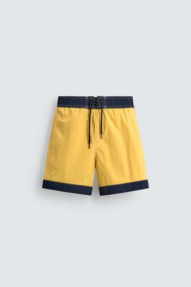 CONTRAST LONG SWIMMING TRUNKS - Light yellow by Zara