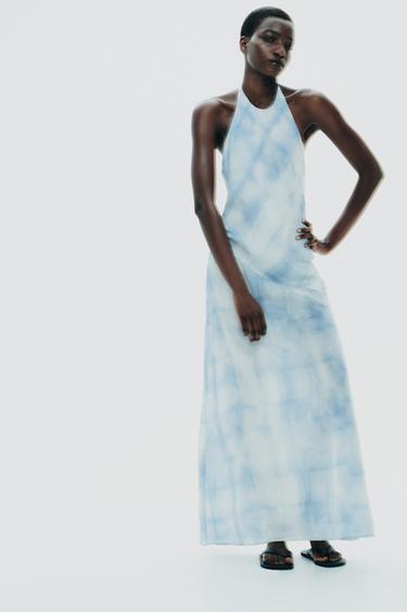 HALTER TIE-DYE DRESS - Sky blue by Zara