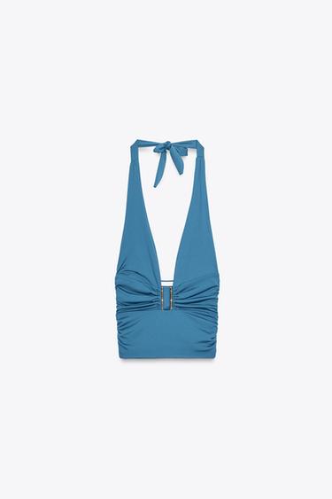 DRAPED HALTER TOP - Blue / Navy by Zara