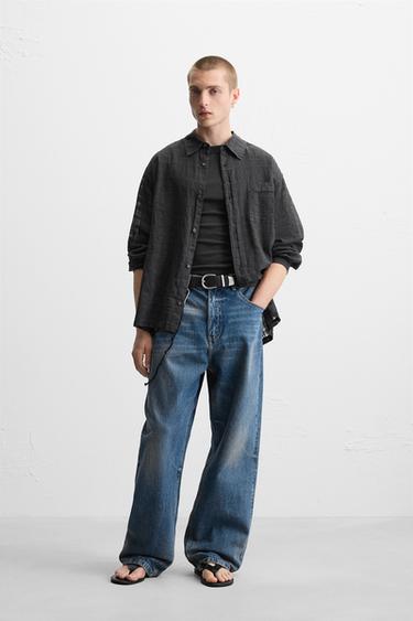 TEXTURED COTTON/LINEN SHIRT - Anthracite Grey by Zara - Image 0