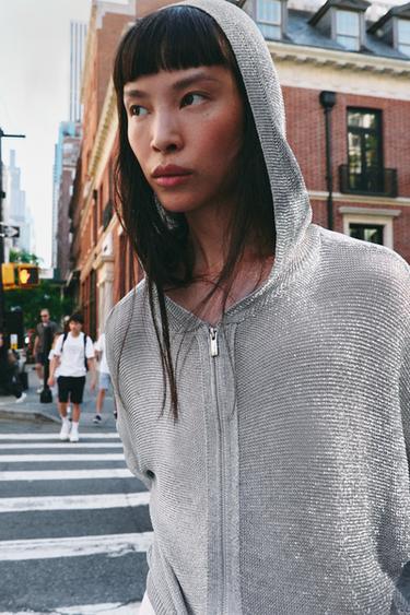 METALLIC THREAD HOODIE - Silver by Zara