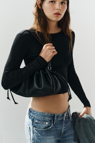 GATHERED ELONGATED SHOULDER BAG - Black by Zara