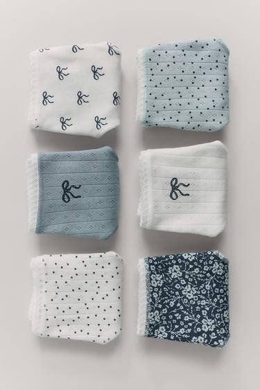 AGES 6-14 / 6-PACK OF BOW BRIEFS - Ecru / Blue by Zara