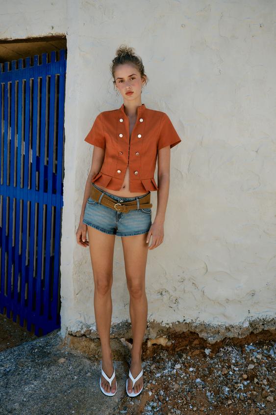 SHORT SLEEVE TOP WITH BUTTONS - Terracotta by Zara - Image 0