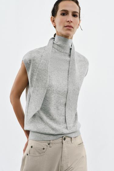KNIT VEST WITH BOW - Light grey by Zara