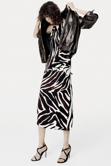 ZW COLLECTION ANIMAL PRINT PENCIL SKIRT - Ecru / Black by Zara