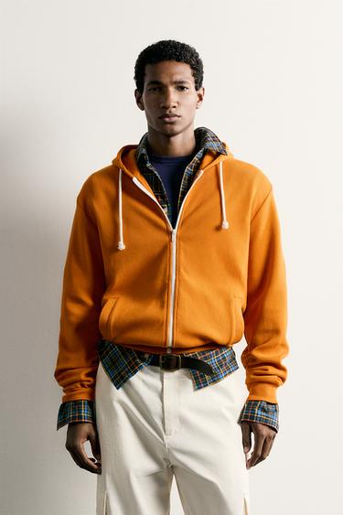 WAFFLE-KNIT ZIP-UP HOODIE - Orange by Zara