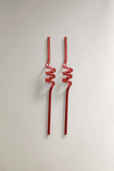 PACK OF CHILDREN'S COLOURED TRITAN™ SPIRAL STRAW (PACK OF 2) - Red by Zara - Image 0