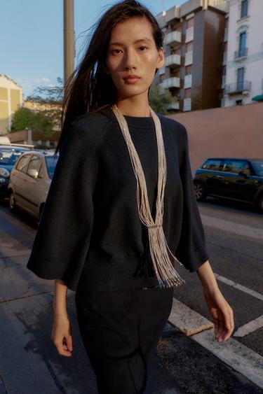 KNIT JUMPER WITH WIDE SLEEVES - Navy blue by Zara